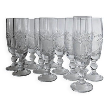 Verres à champagne en cristal transparent - Ensemble de 12, verrerie italienne vintage (années 1970)