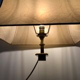 Plexiglas and brass lamp with original pagoda-shaped paper lampshade