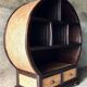 Vintage round cabinet in rattan and acacia