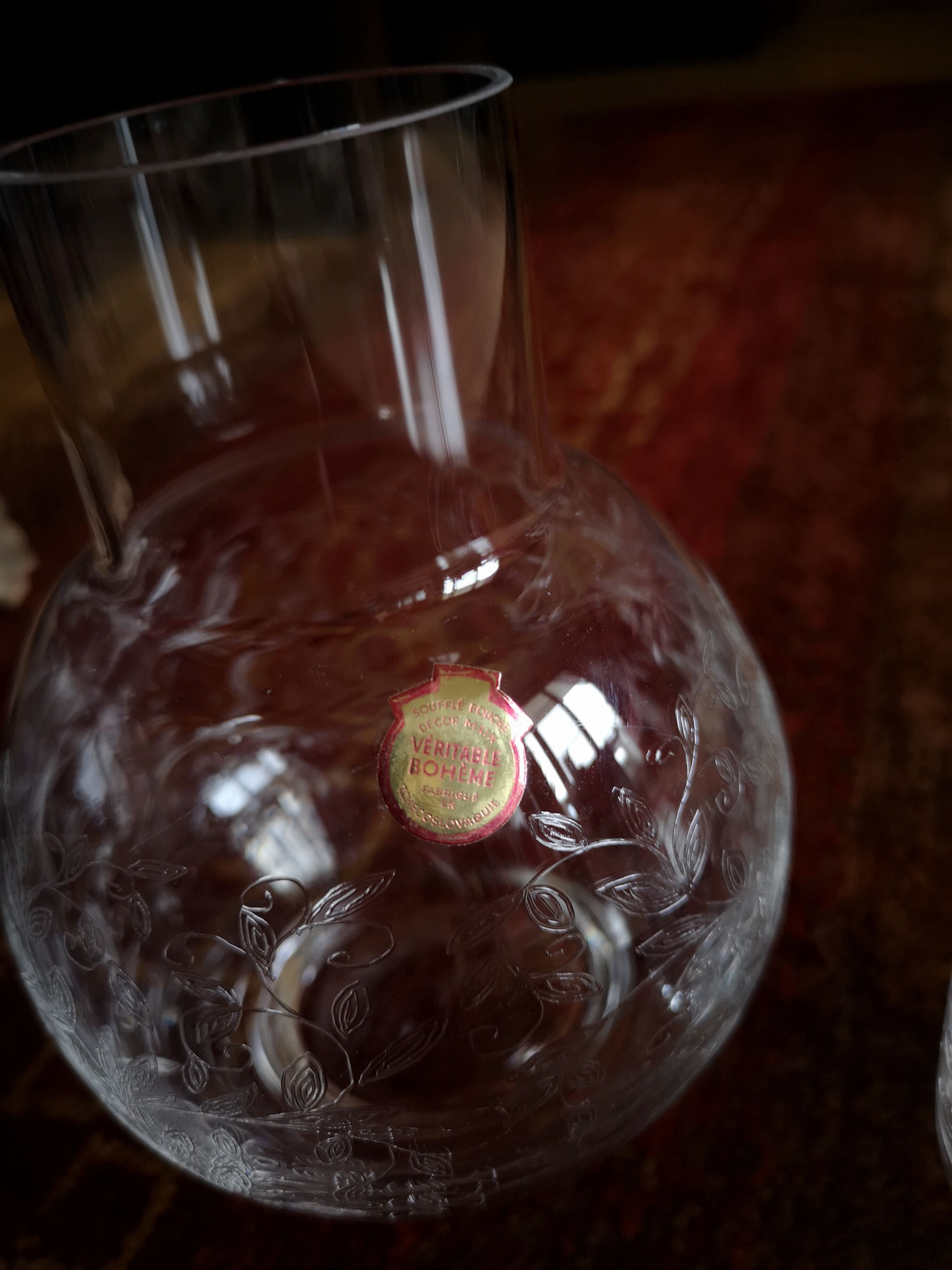 Carafon et son verre capuchon cristal de Bohème