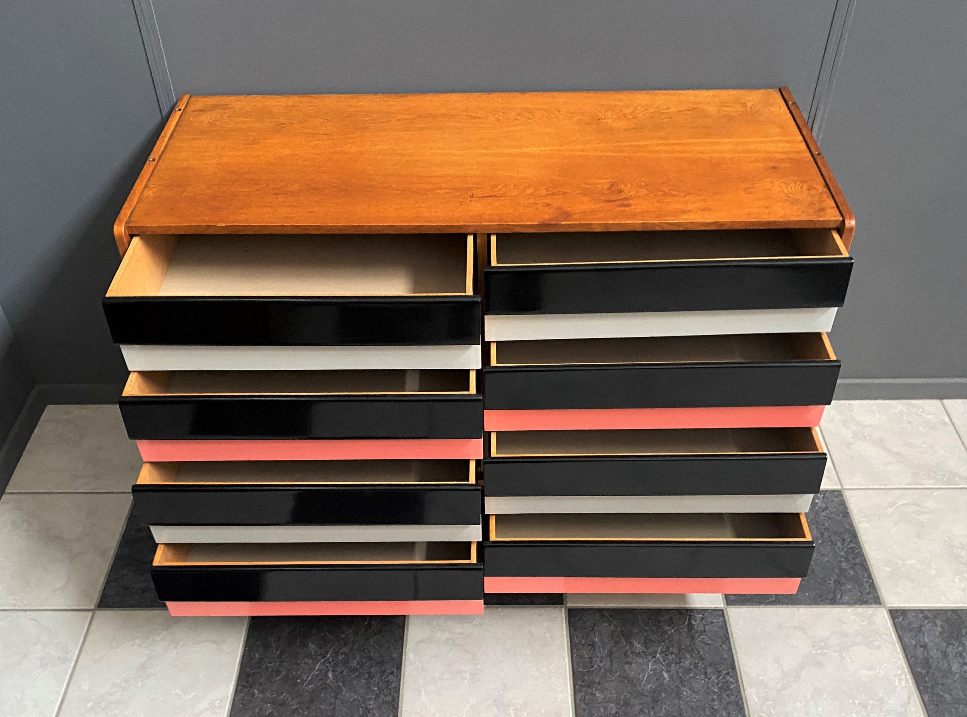 Jiri jiroutek sideboard U-450 pink 8-drawers 1960s Interier Praha