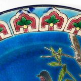 Longwy enamel blue plate bird and peony pattern