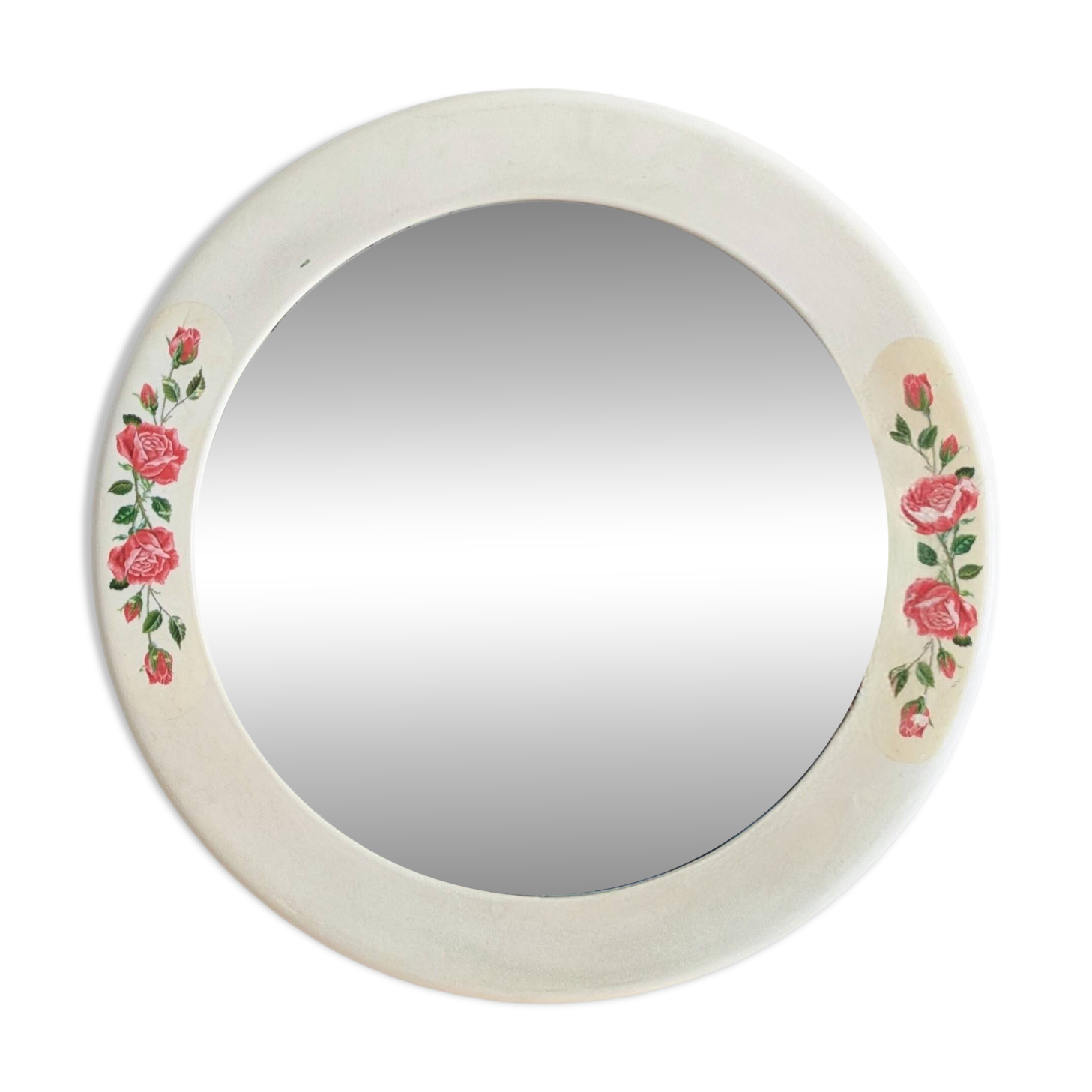 Vintage round mirror Syla model 6131 with rose decoration.