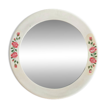 Vintage round mirror Syla model 6131 with rose decoration.