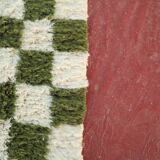 Beni Ouarain rug in Khaki Green and Cream Checkerboard, Handmade, 250x150cm