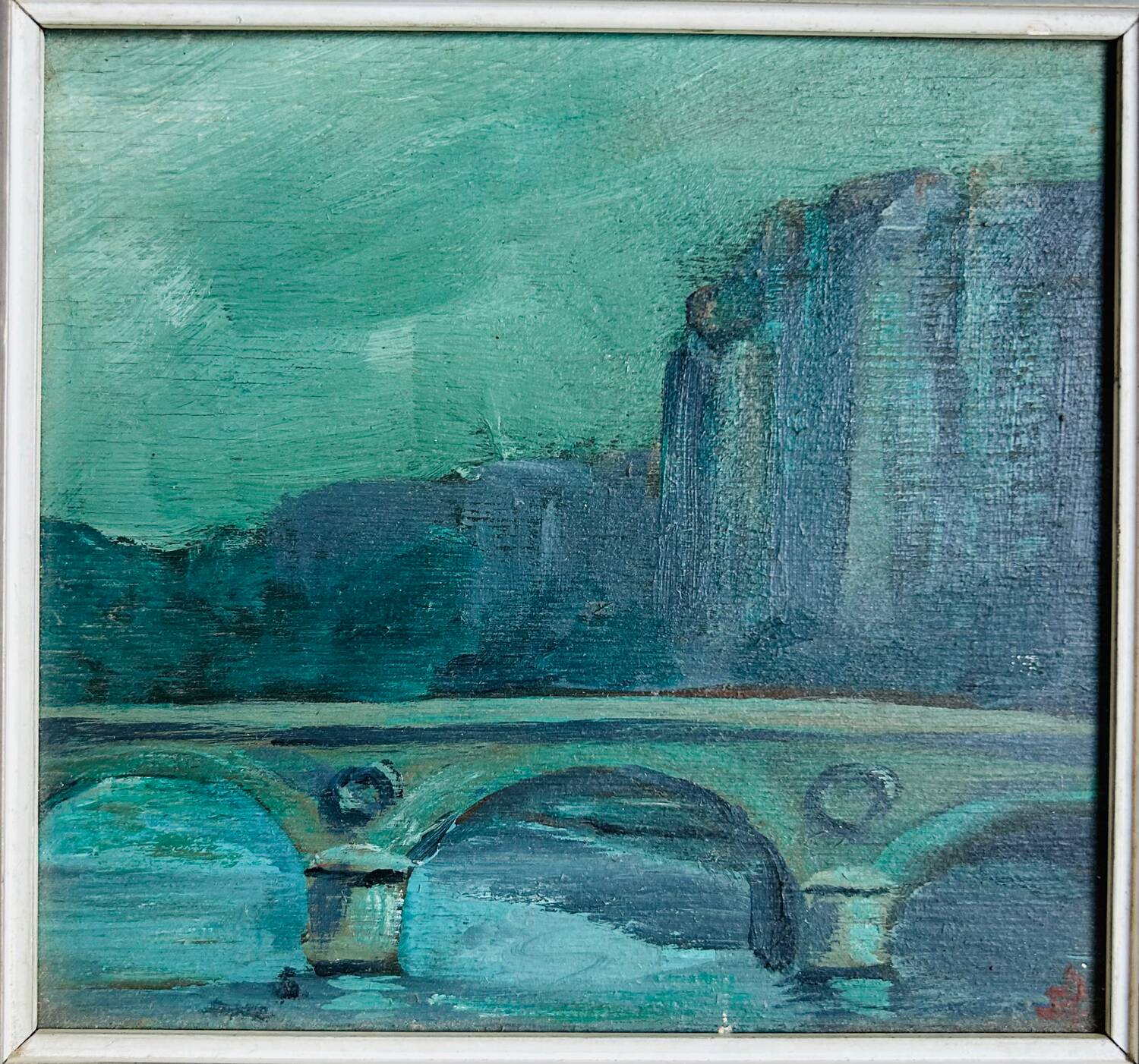 Rome at dusk, oil on panel, A. Luigini. 20th century.