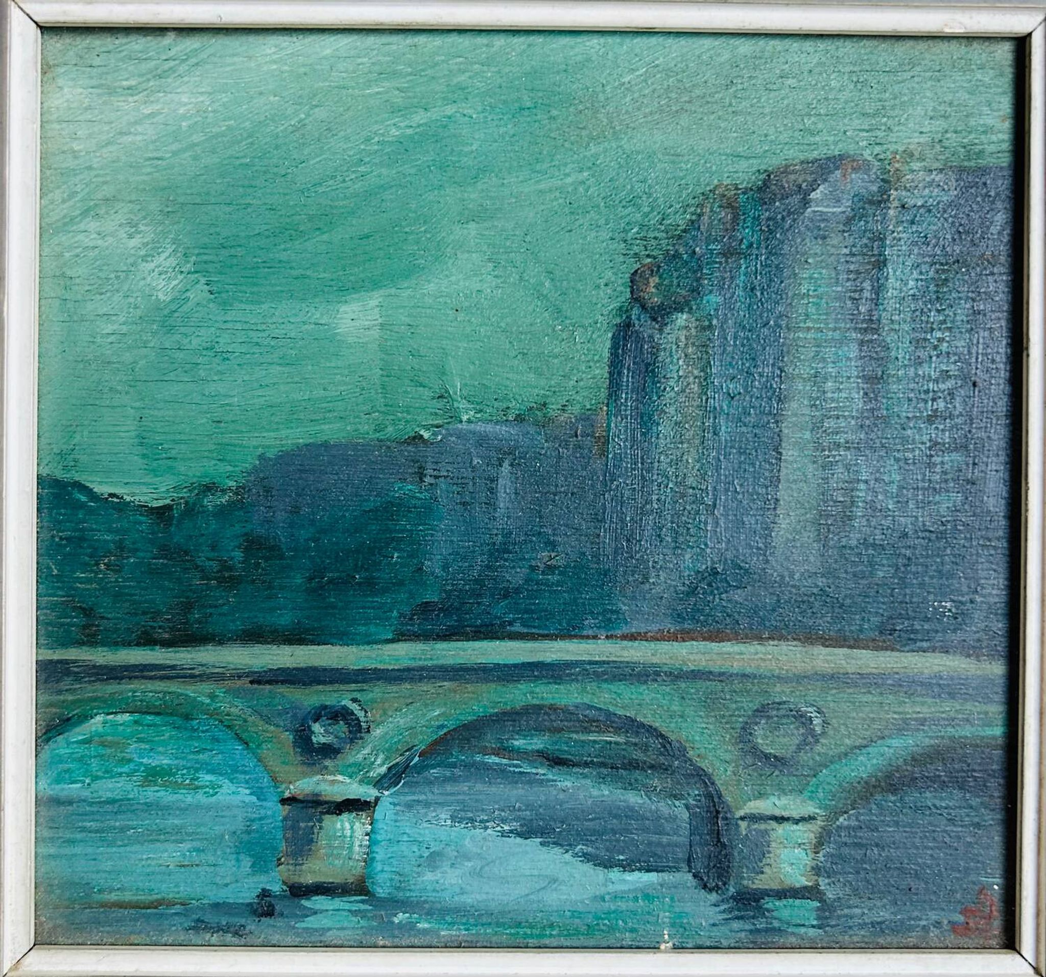 Rome at dusk, oil on panel, A. Luigini. 20th century.
