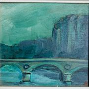 Rome at dusk, oil on panel, A. Luigini. 20th century.