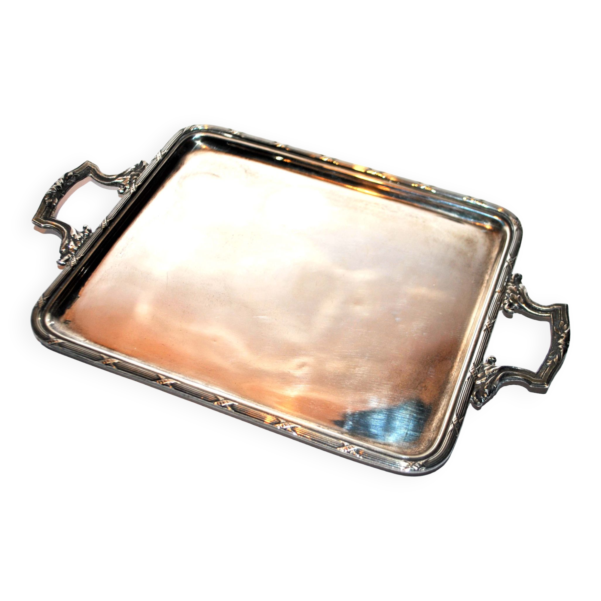 Antique silver metal top with crossed ribbons 21.5x15.5cm