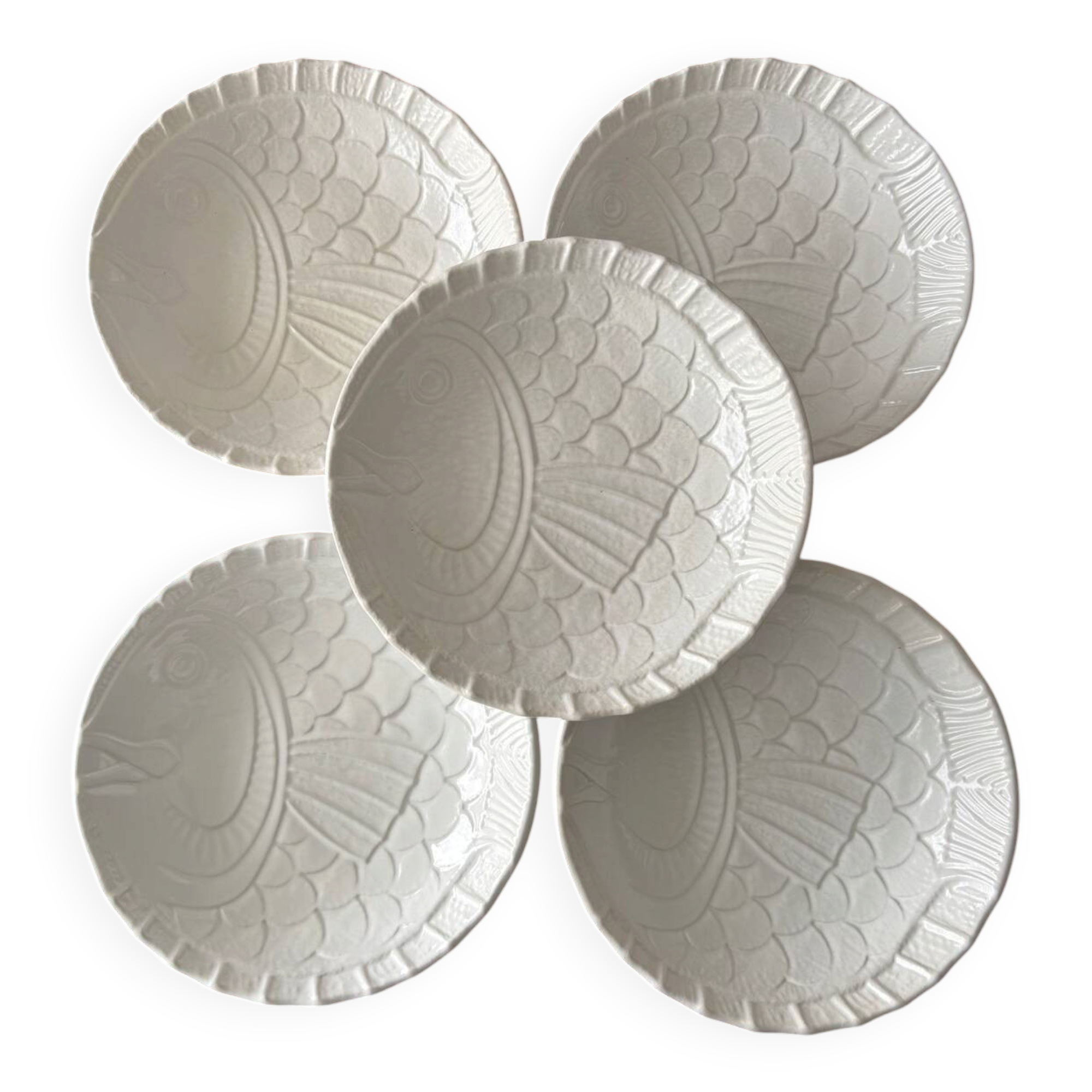Set of 5 deep fish plates Salins-les-Bains – white earthenware