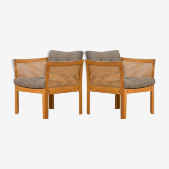 Pair of rattan Plexus armchairs by Illum Wikkelsø for Silkeborg Møbelfabrik, 1970s