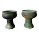 Pair of Belgian ceramic candlesticks on feet