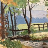 Oil on panel Landscape at the watercourse