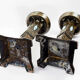 Arts and Crafts Style Forged Metal and Turquoise Glass Candlesticks