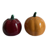 Set of ceramic salt and pepper shakers in the shape of a pumpkin tomato