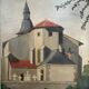 Mid Century Post Impressionist French Country Church Painting, Framed