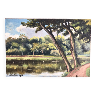 Oil on canvas "Nivernais Landscape" signed Yves Moisan 1965 (1908 - 1976) Contemporary art