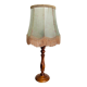 Vintage table lamp foot wood turned lampshade fringes