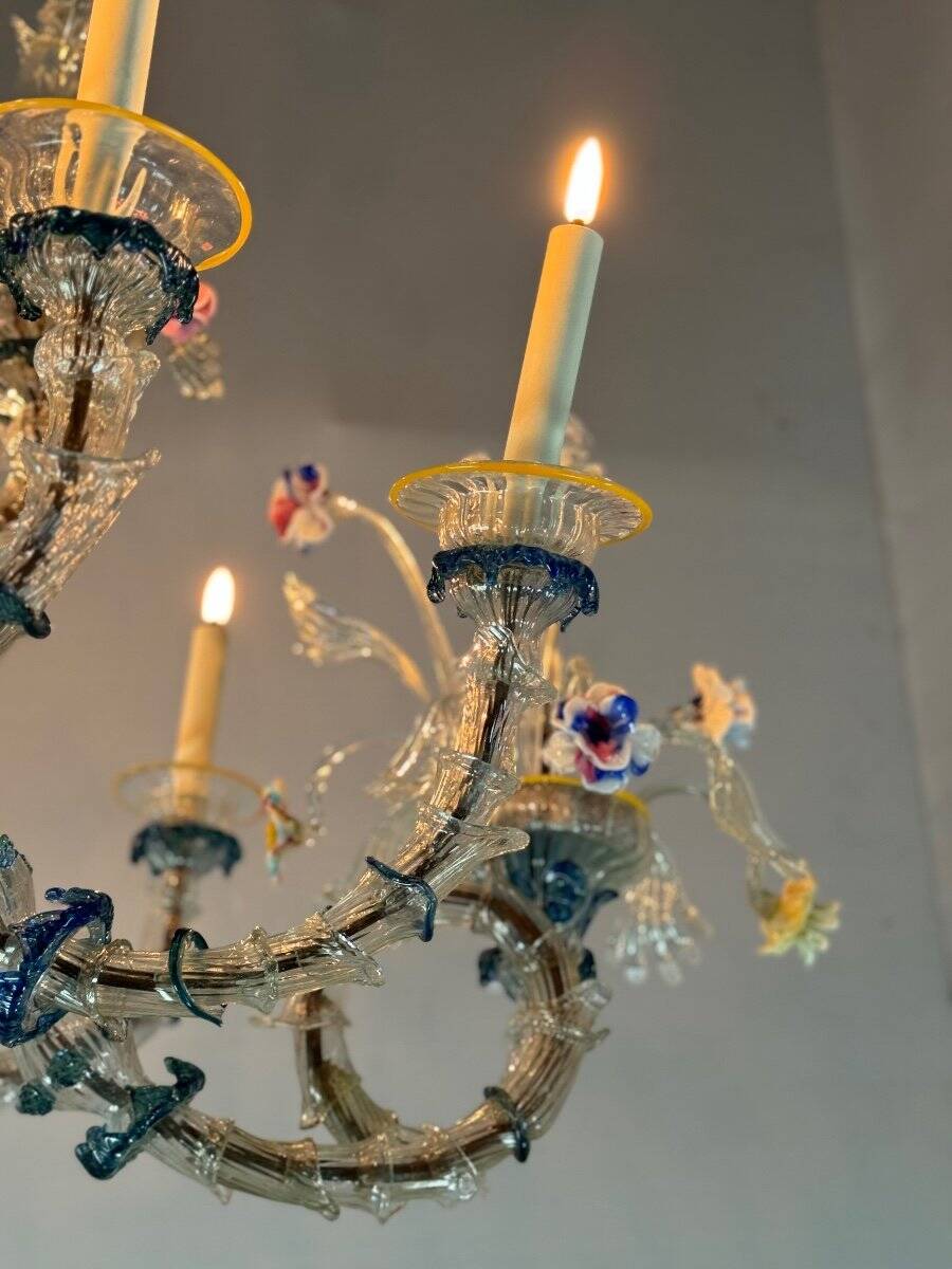 Rezzonico Gondola Chandelier In Multicolored Murano Glass Circa 1900