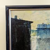 Mid-Century Modern Swedish "City Dream" Vintage Oil Painting, Framed