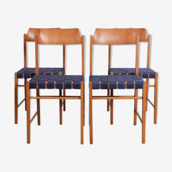 Suite de 4 chaises vintage polonaises bleues par Irena Zmudzinska