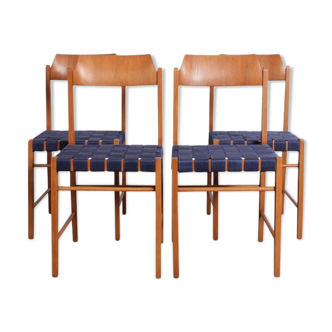 Suite de 4 chaises vintage polonaises bleues par Irena Zmudzinska