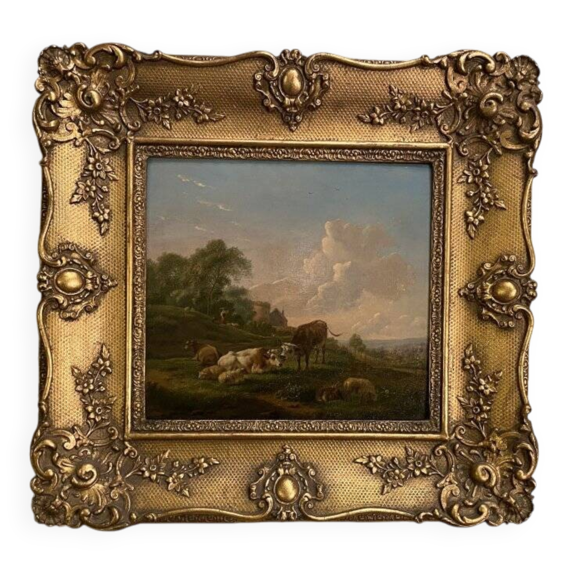 Paire d’huiles sur panneau scènes champêtres Balthazar Paul Ommeganck