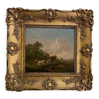Pair of oils on panel depicting rural scenes by Balthazar Paul Ommeganck.