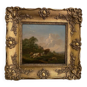 Pair of oils on panel depicting rural scenes by Balthazar Paul Ommeganck.