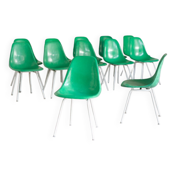 12 chaises DSX Vintage Fibre de verre Charles et Ray Eames / Herman Miller 1960'