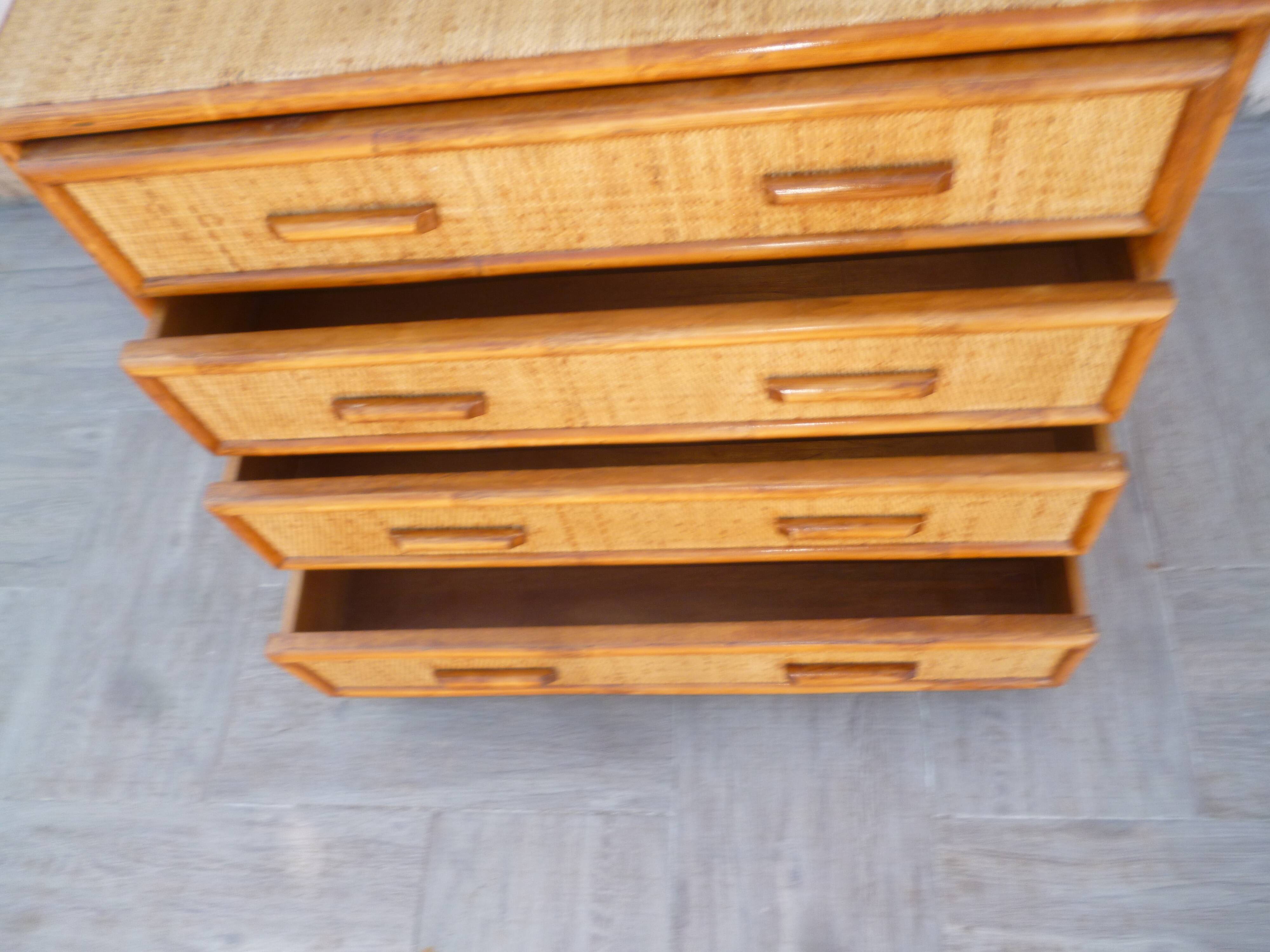 Vintage rattan bamboo chest of drawers
