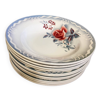 11 Digoin Sarreguemines plates with floral decoration