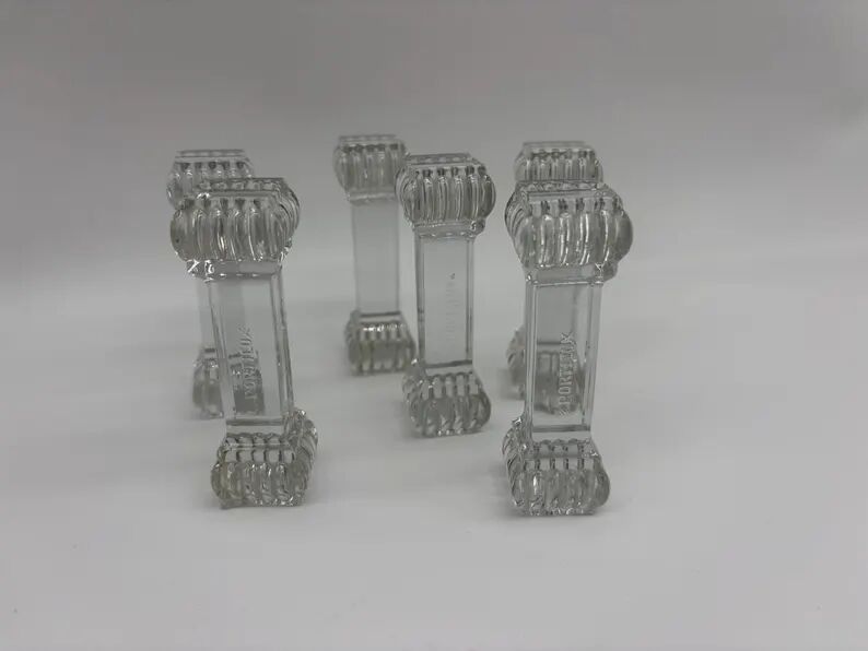 6 Portieux Art Deco knife rests in transparent moulded glass, French glassware from the 1930s.