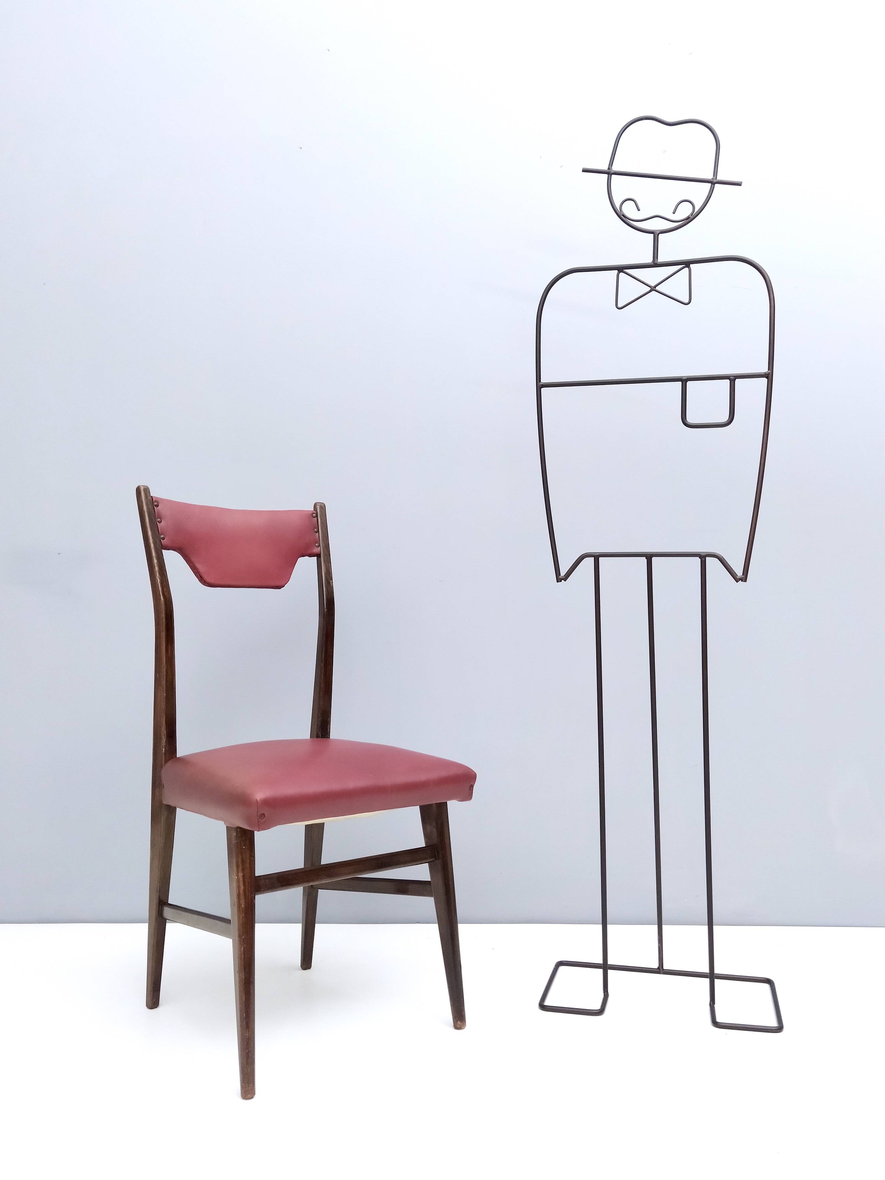 Set of Four Vintage Ebonized Beech and Crimson Skai Dining Chairs, Italy