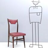 Set of Four Vintage Ebonized Beech and Crimson Skai Dining Chairs, Italy