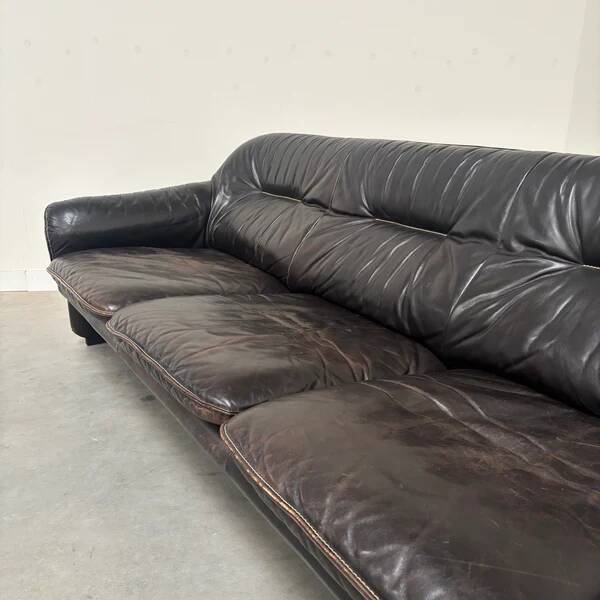 Black leather De Sede DS16 sofa, 1970s