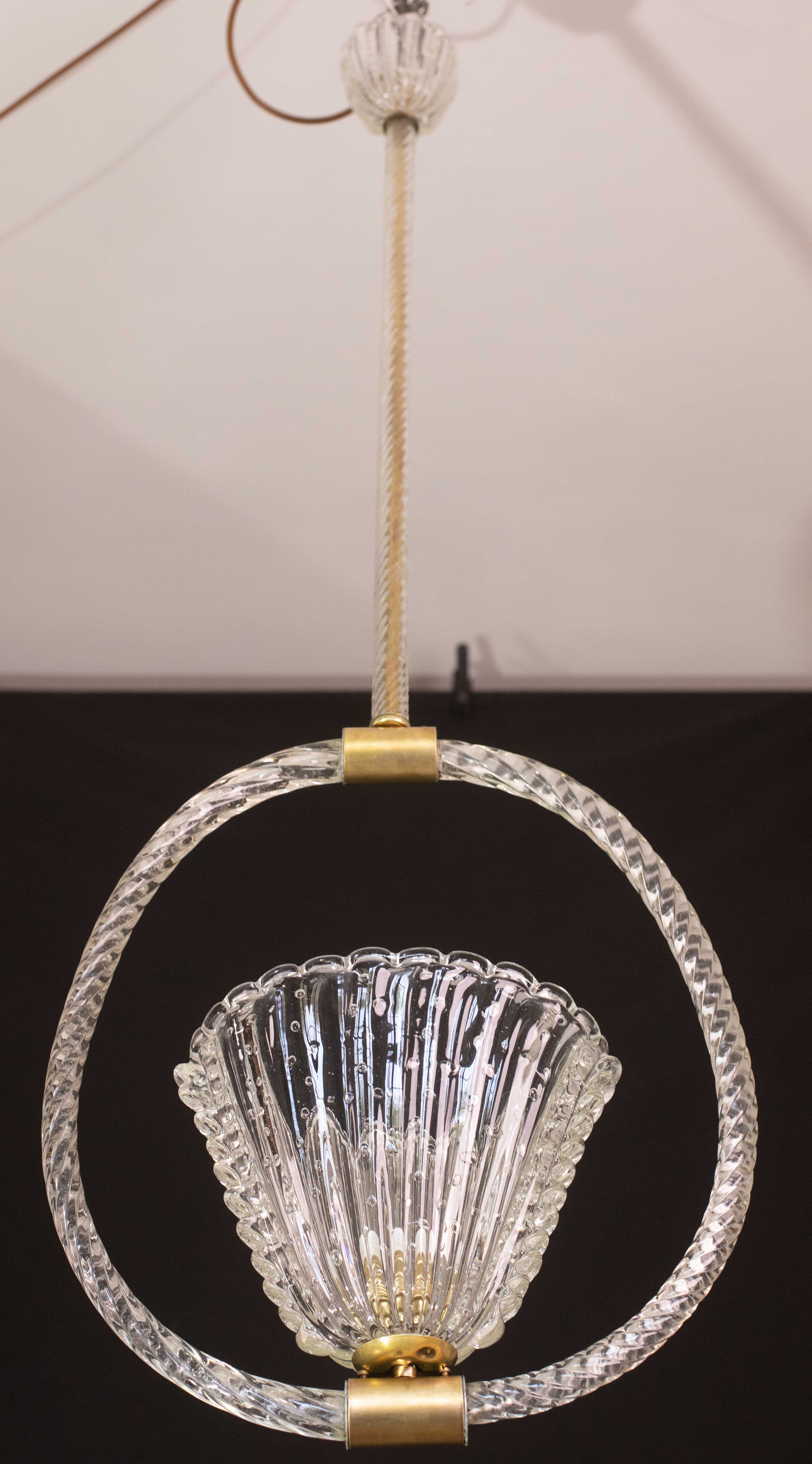 Ercole Barovier Art Deco Chandelier, "Bullicante" Glass Murano, 1940