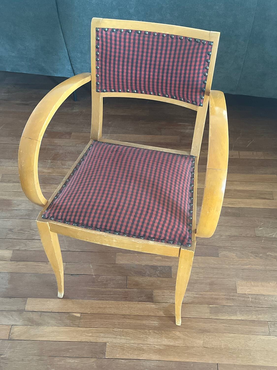 70s armchair chair in Vichy fabric