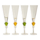 Set of 4 glass champagne flutes with coloured stems – contemporary/vintage style