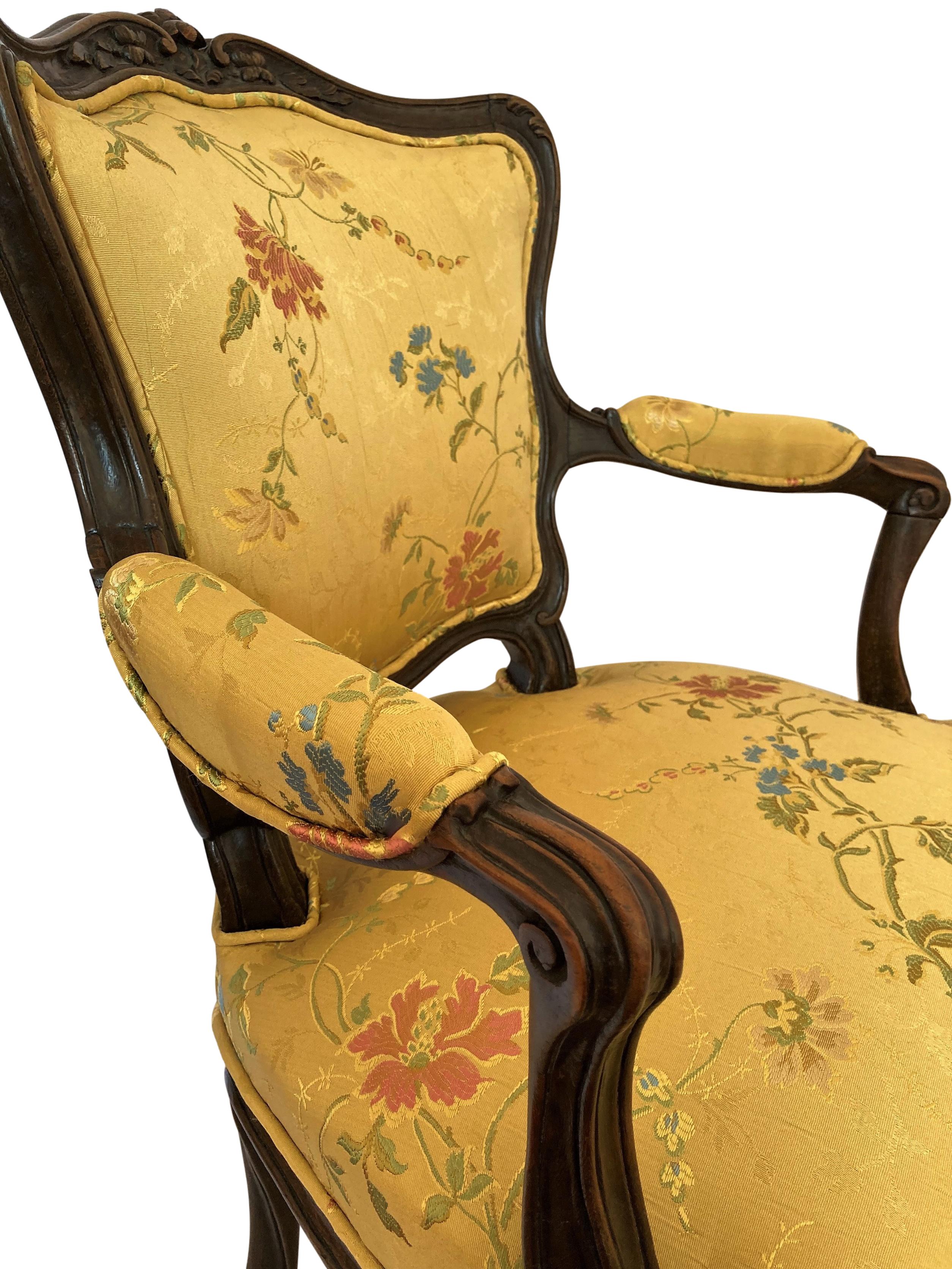 Pair of eighteenth-century silk armchairs