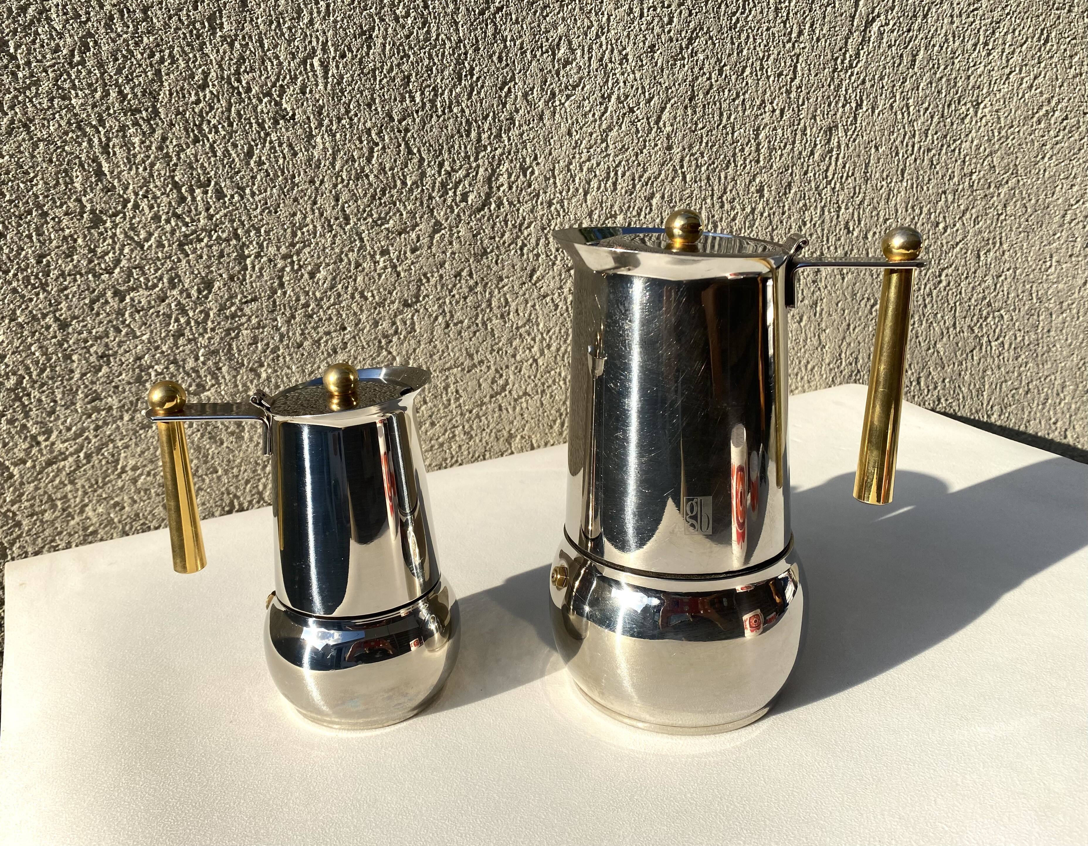 Italian coffee maker kitty oro 3 cups Guido Bergna italy vintage 80 stainless steel and brass