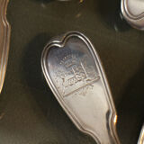 Set of 12 large spoons model silver net Old man 19th coat of arms comtal crown