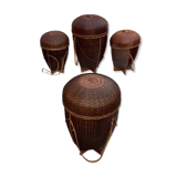 Set of four wicker baskets, rattan nesting ethnic style
