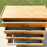 4-drawer chest of drawers in light oak with herringbone pattern from the 60s
