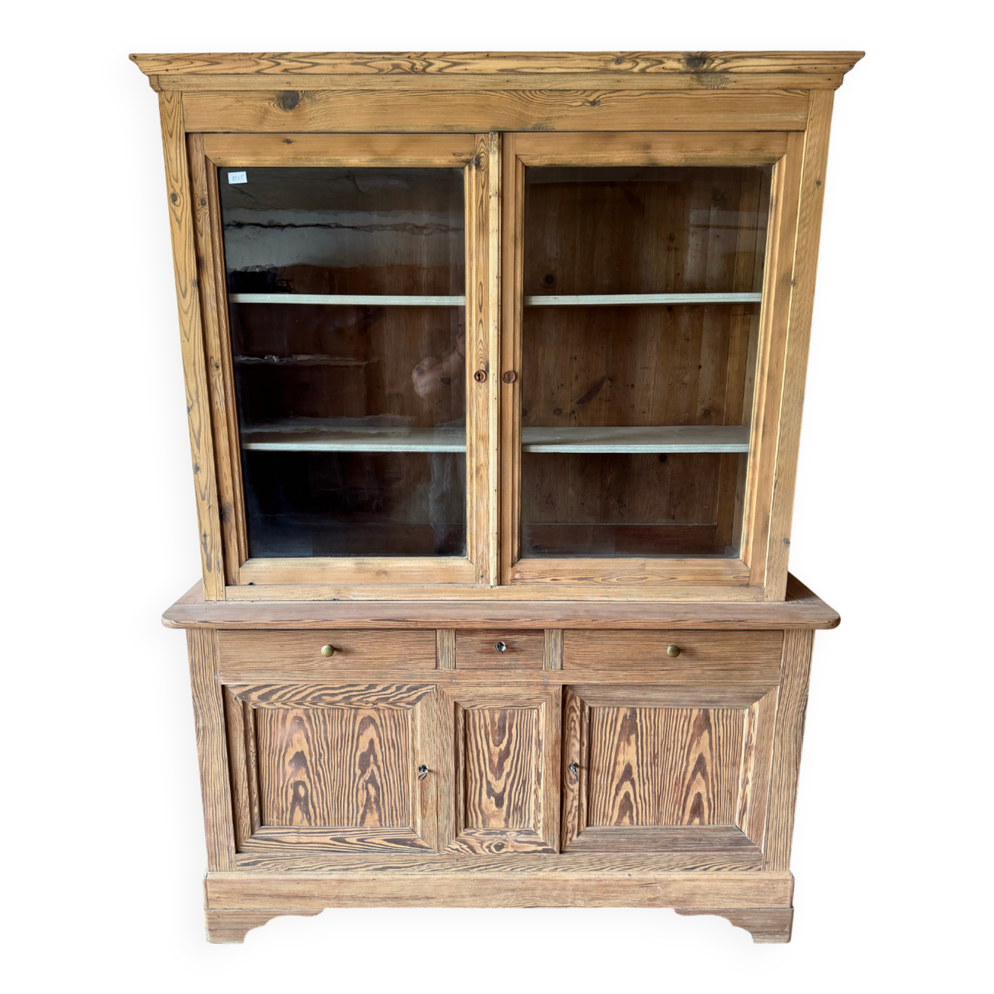 Glass-fronted dresser in pitch pine - Late 19th century