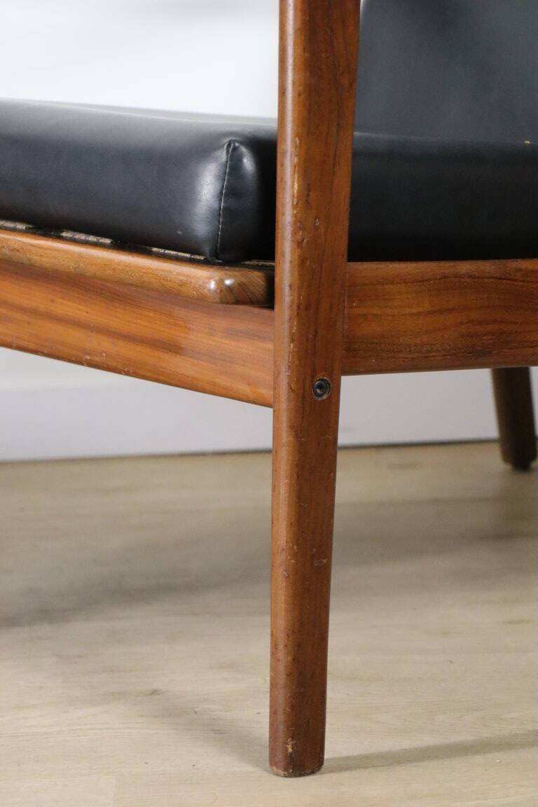 Pair of Scandinavian teak and leatherette armchairs, 1960