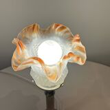Empire chrome and opaline tulip pleated antique Art Deco bedside lamp