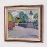 Original Swedish oil on canvas – “Church” by Stig Gilborne – vintage & framed – 67 × 52 cm (26.4" × 20.5")
