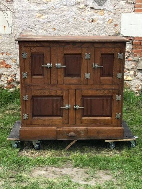 Storage unit, vintage icebox unit, wooden and zinc fridge unit, bar