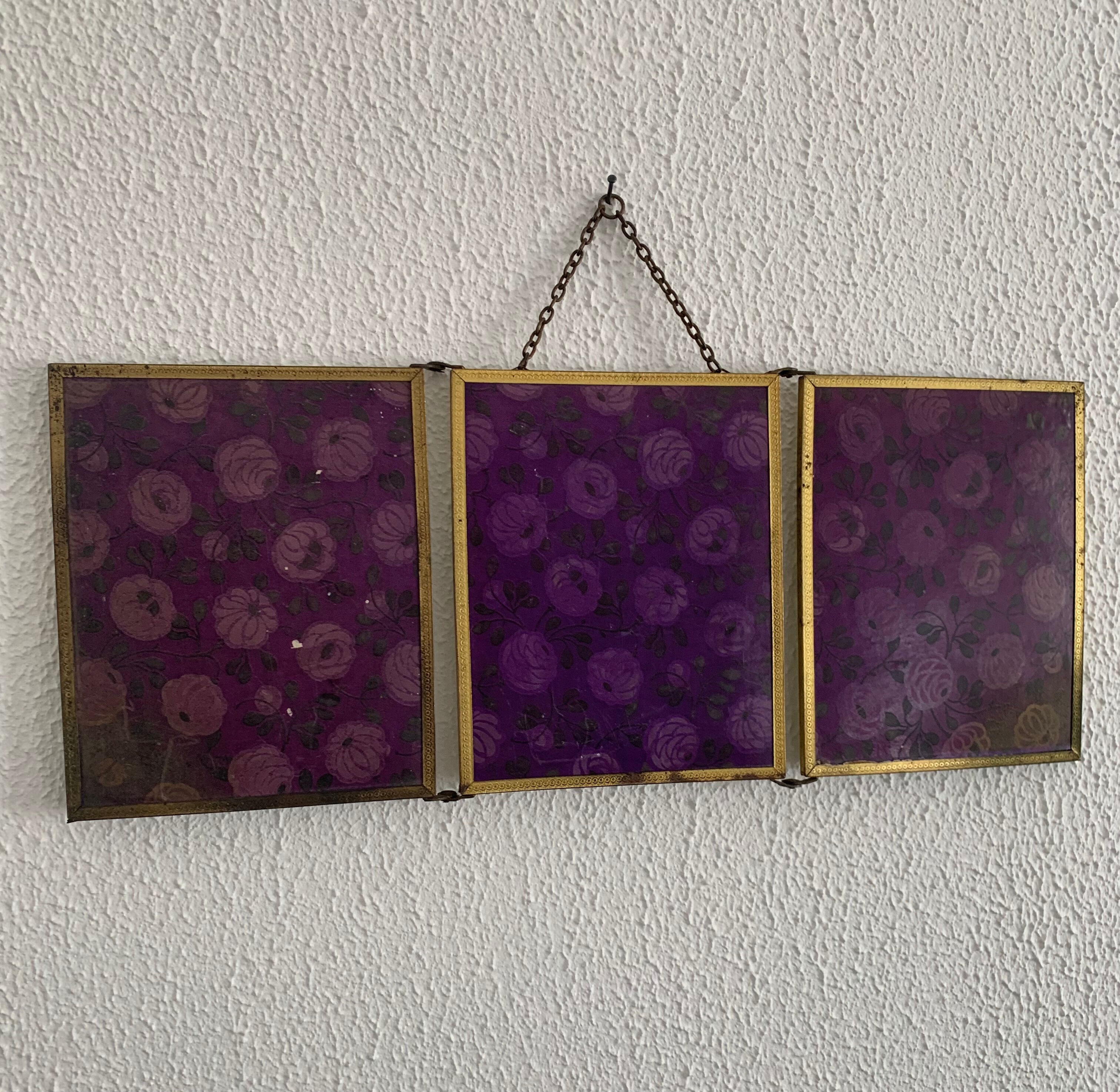 Mirror triptych barber art nouveau vintage brass 1920